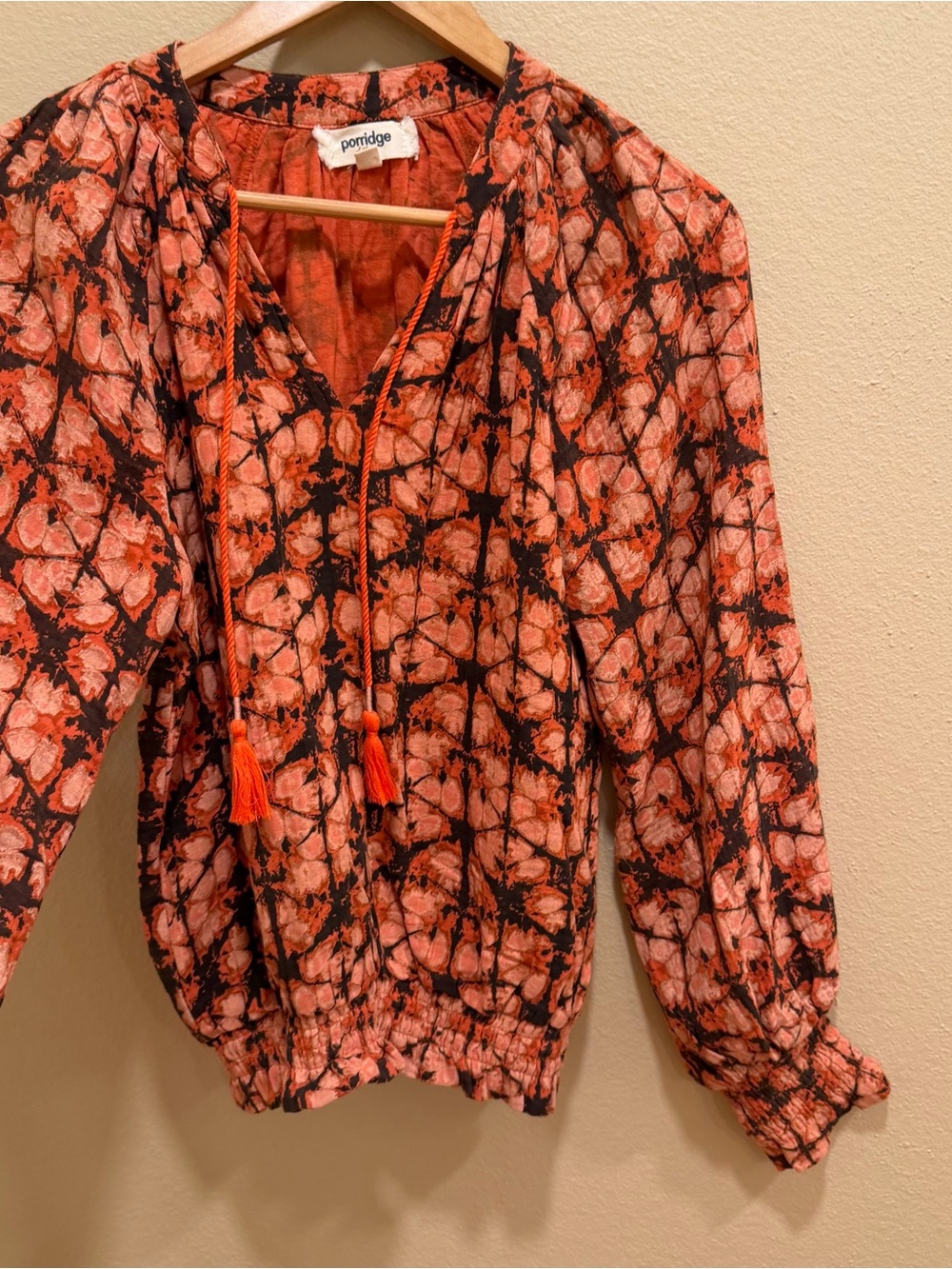 Anthropologie Cotton Orange & Black Tie-Dye Pullover Blouse Top Small - Picture 9 of 12
